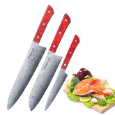 Meteorite PaintedBunting  3pcs Chef & Santoku & Utility Knife Set - Premium Damascus Kitchen Chefs Knife Set - Japanese Style knives Blade in Gift Box